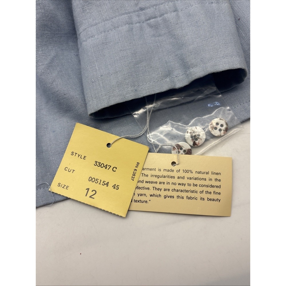 Anne Klein Women Blue Linen Long Sleeve Button-Down Shirt V Neck Size 12 NWT - Picture 9 of 15